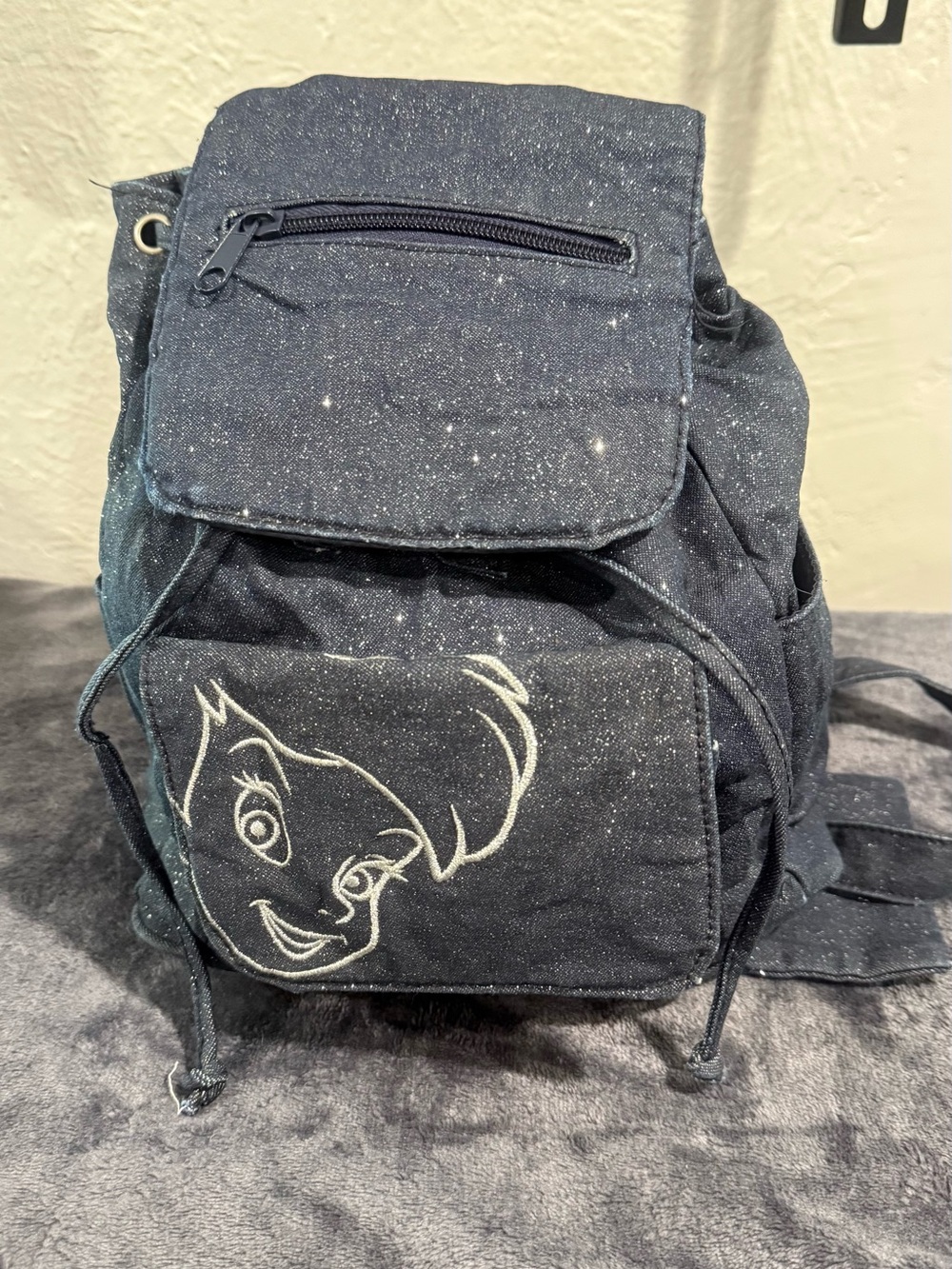 Disney Blue Glitter Mini Backpack with Embroidered Tinkerbell